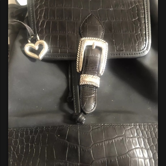 Authentic Vintage Brighton Leather Crocodile Black BackPack Heart Charm Silver - Picture 6 of 15